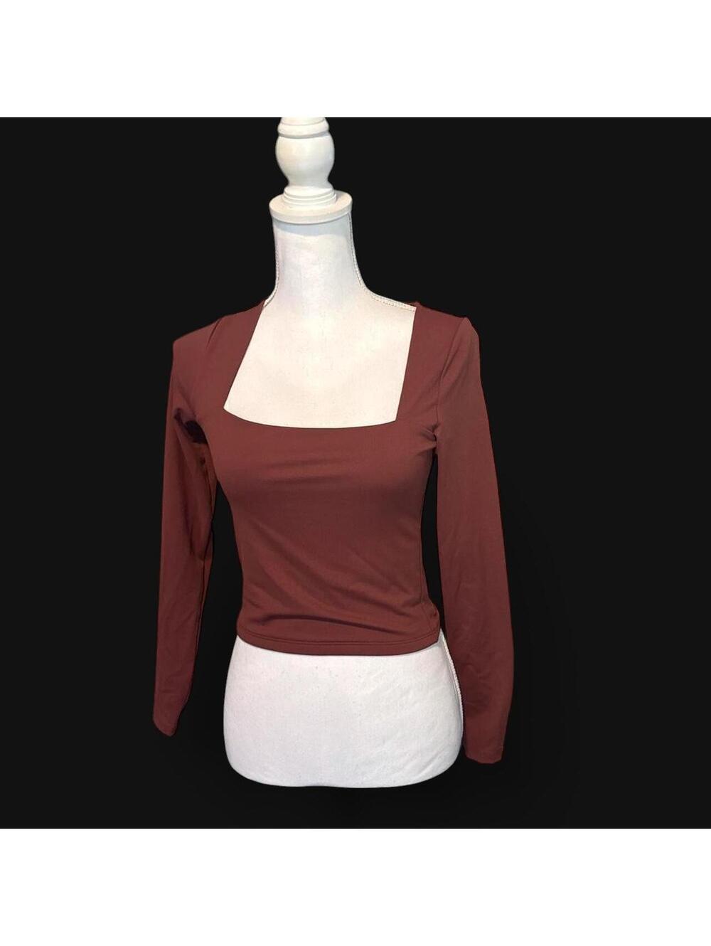 Abercrombie & fitch Brown square neck long sleeve top size XS